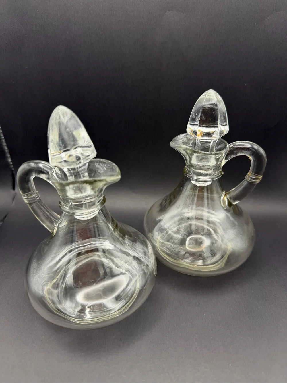 Vintage Anchor Hocking • Clear Glass • Oil & Vinegar Cruet Set of 2